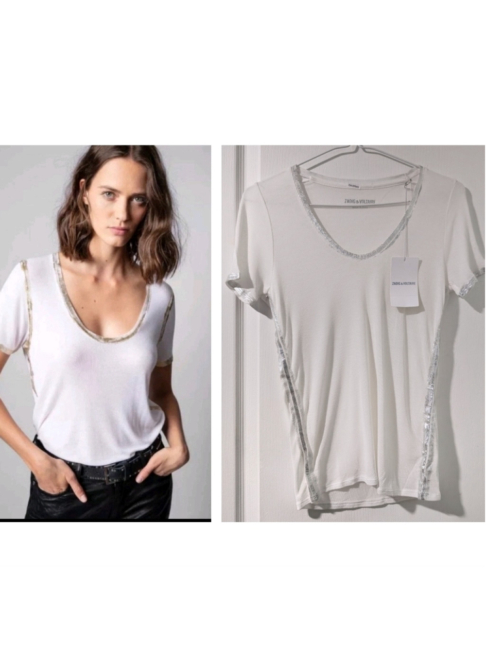 Zadig & Voltaire | Tino Foil T-Shirt In White/Silver XS